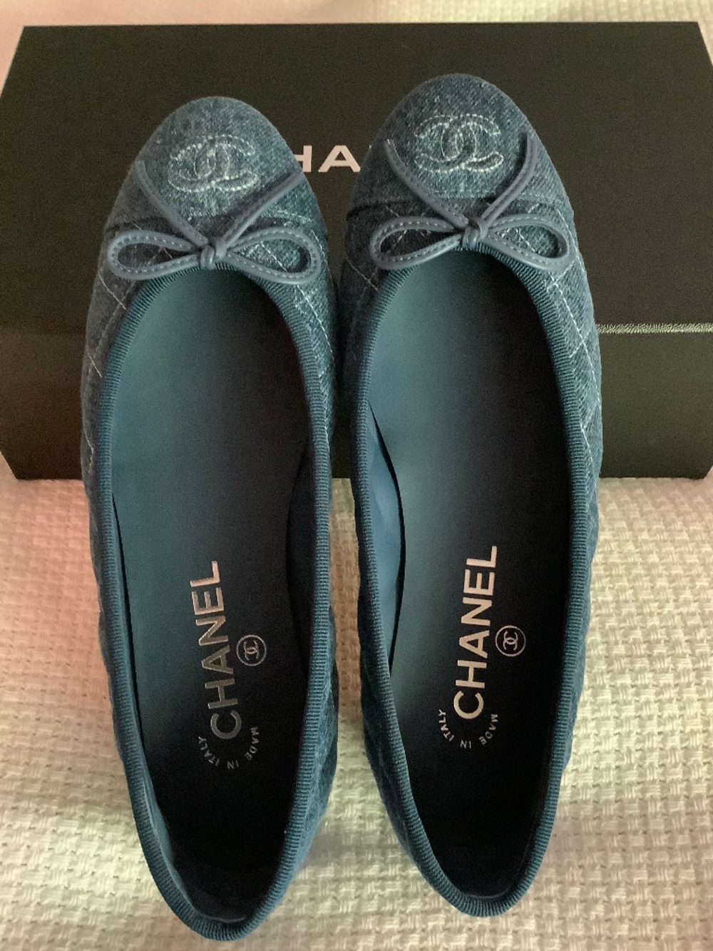 Chanel Quilted Denim Ballet Flats